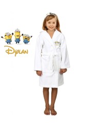 Yellow Henchmen Cartoon Design & Custom Name Embroidery on Kids Hooded Bathrobe